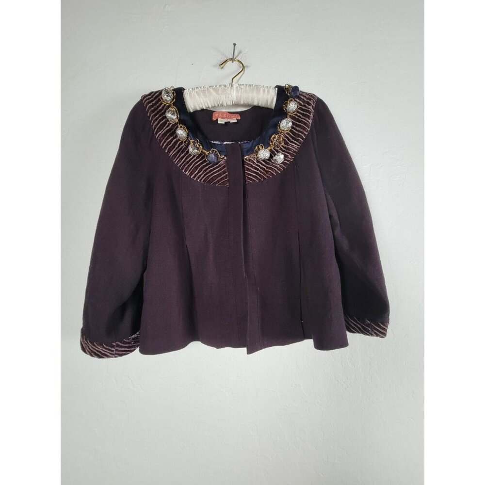 Vintage Pazuki Embellished Purple Velvet Trim  Small Statement Designer Coat